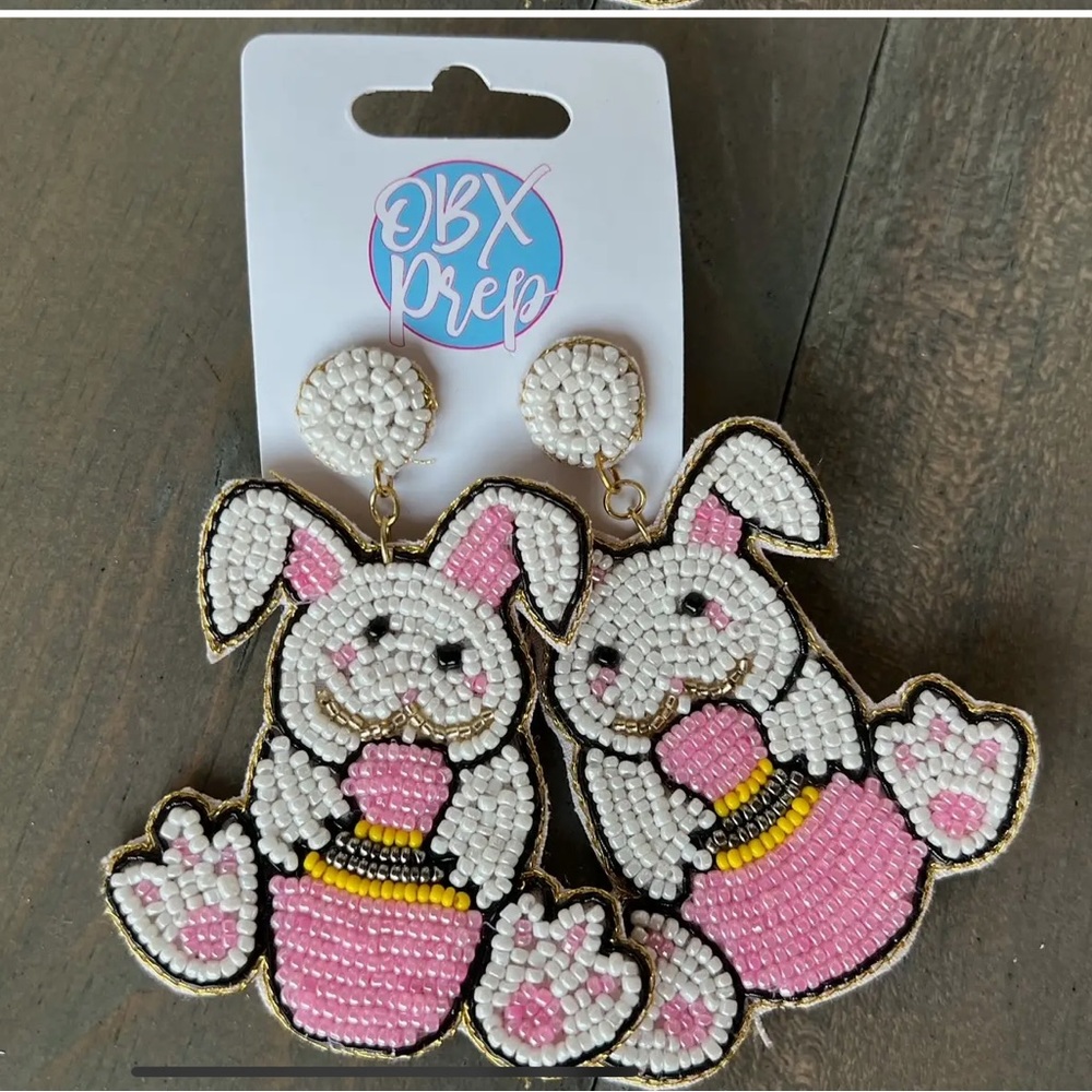 Seed Beaded Easter Bunny Egg Dangle Earrings
